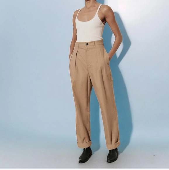 Mara Hoffman Tan Pleated Chino Pants - Picture 1 of 10